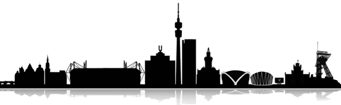 Dortmund Skyline Silhouette with Famous Landmark Buildings