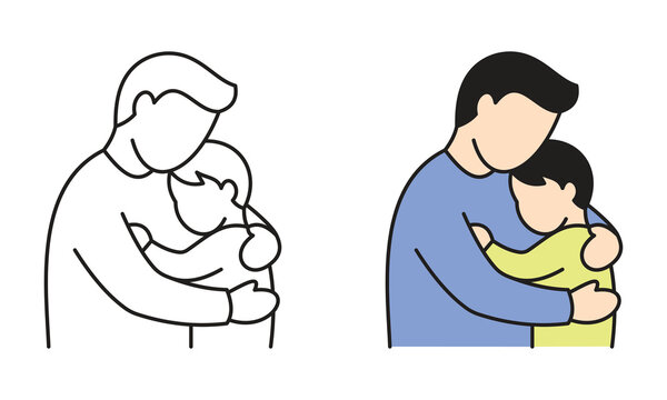 Touching moment of a caring father embracing his beloved child with affection vector illustration