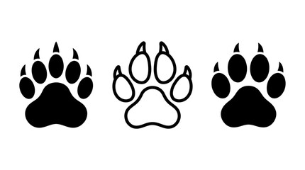 Set of diverse animal paw print vector illustrations in black and outline styles, perfect for wildlife themes and graphic design elements © Tulippp