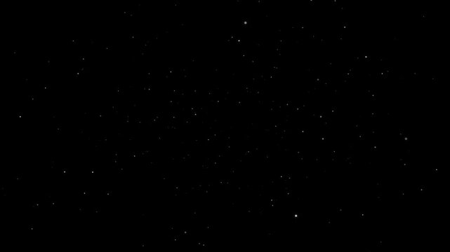 Realistic outer space starfield with tiny twinkling sparkles, seamless loop abstract cosmic dust on a black screen background animation, magical glowing white night sky particle overlay vj footage 4k