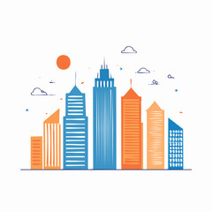 Fototapeta premium Stylized Cityscape with Skyscrapers and Sun