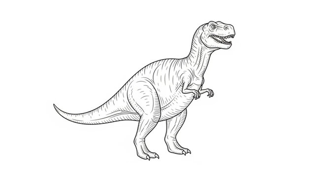 Tyrannosaurus Rex Dinosaur Illustration Line Art.