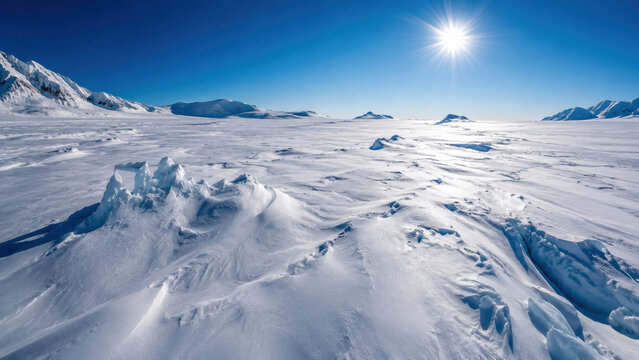 Bright Antarctic Ice Plain Under Clear Blue Sky
