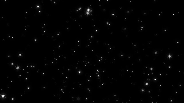 Cinematic Twinkling Stars in Outer Space Black Screen Background Animation Loop, Glowing Sparkles and Bright Constellations in Dark Night Sky, Seamless Loopable Sci Fi Cosmic Motion Graphics Footage.