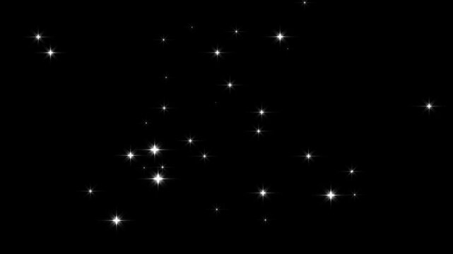 Magical blinking stars with shining white sparkles on black background, seamless loop luxury abstract glitter particle transition backdrop cosmic night sky motion graphics overlay. 4k animation.