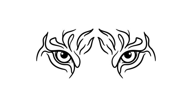Minimalist hand drawn line art illustration of tiger eyes.