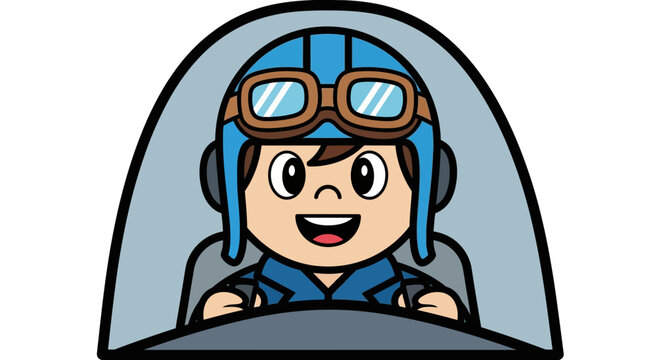 Cartoon Pilot Flying Aircraft Vehicle.