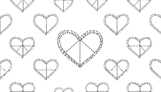 Black dotted heart pattern over a white background, divided into four quadrants by stitched lines