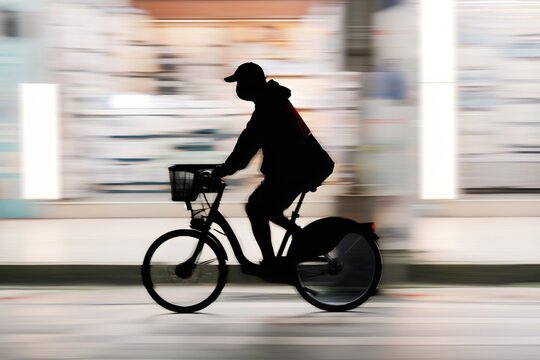 Silhouette of Person Riding Bicycle with Motion Blur Panning Effect Taipei Taiwan