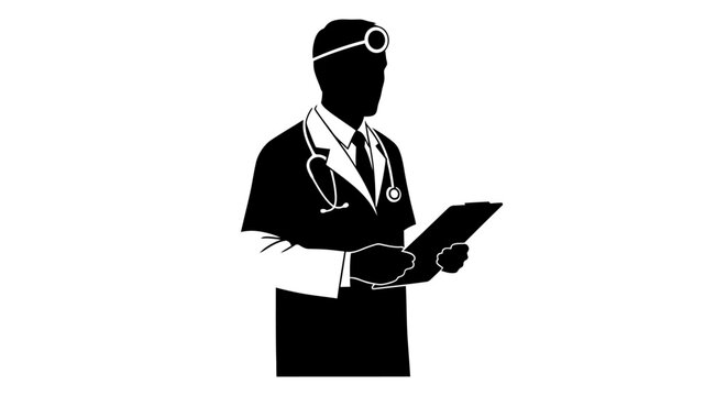 Doctor with Stethoscope Holding Clipboard.