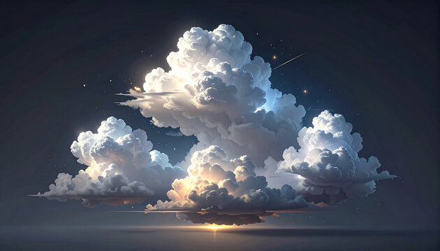 Dramatic cloudy sky with shining sun and stars at night