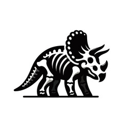 Fototapeta premium A stylized black and white illustration of a triceratops dinosaur skeleton, showcasing its bony structure and horns.