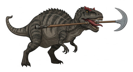 Tyrannosaurus Rex Dinosaur Holding a Scythe Weapon. © Jefri