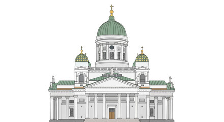 Helsinki Cathedral Facade: Iconic Landmark with Green Domes and Classical Architecture © Muhamad