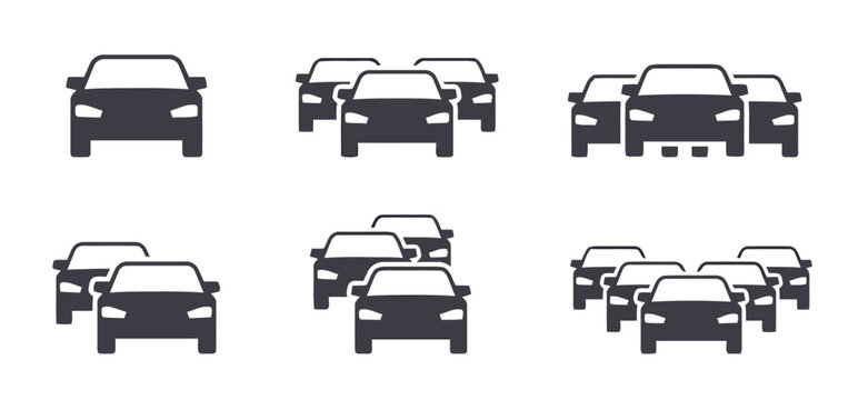 Set of Car Traffic Icons with Different Group Sizes