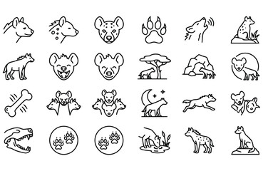 Fototapeta premium Black and white animal icons set, line art illustration
