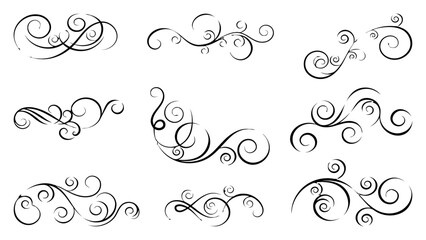 Fototapeta premium Set of elegant hand-drawn black swirls and flourish ornaments