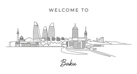 Obraz premium Baku Azerbaijan City Skyline - Minimalist Line Art Illustration