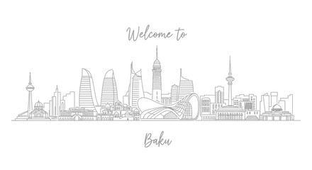 Obraz premium Baku Skyline Cityscape Drawing - Welcome to Azerbaijan Capital Landmark
