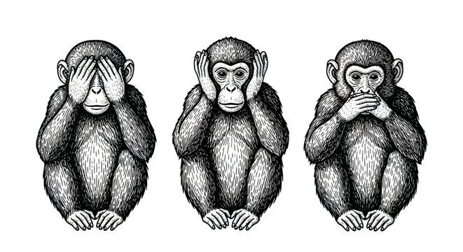 Three Wise Monkeys Illustration: See No Evil, Hear No Evil, Speak No Evil
