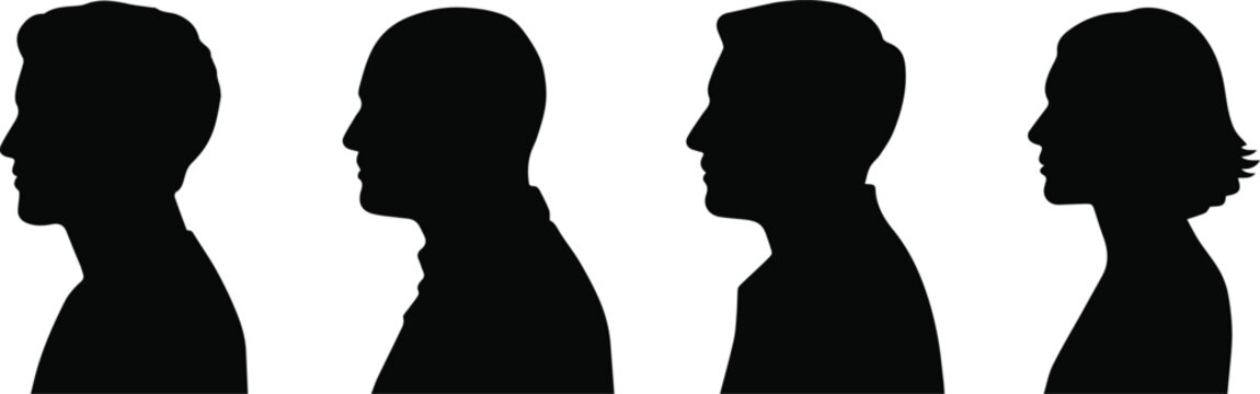 heads profile set with different angles and styles featuring black, silhouette, human with portrait and side