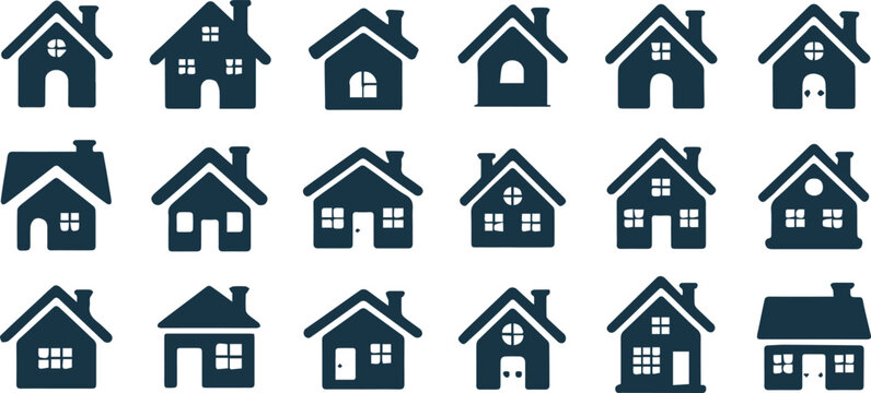 houses icon set with various architectural styles and designs featuring architecture, design, style with home and