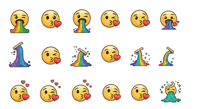 Rainbow Vomit and Kissing Face Emojis