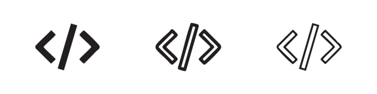 Code Brackets Icon Set, Programming and Development Symbol, Web Design Vector