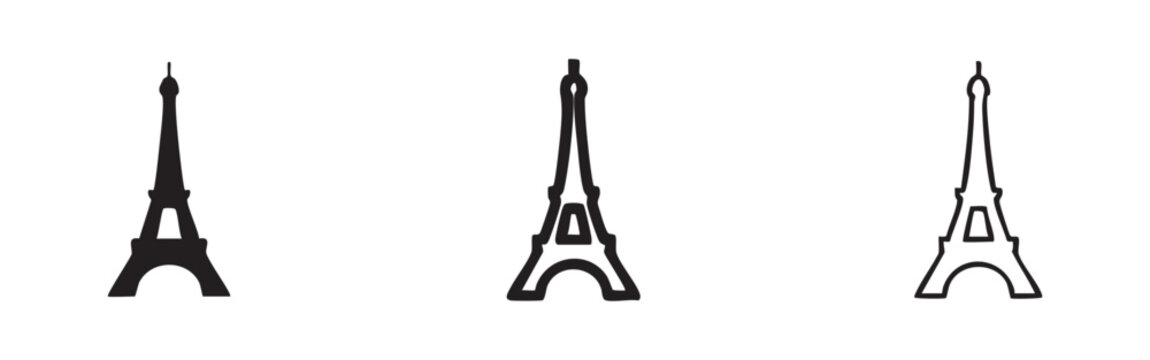 Eiffel Tower icon set. Paris landmark and travel destination symbol.