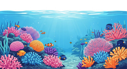 Vibrant Coral Reef Ecosystem Underwater Scene. © delon