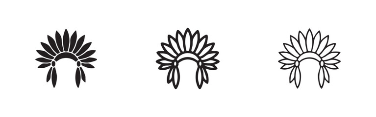 Native American headdress icon set. Traditional tribal symbol in three styles. © liubomir118809