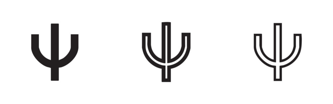 Set of three psi symbol icons in black and outline variations on a white background.
