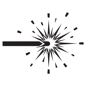 Laser beam hitting target with sparks and starburst effect vector icon for industrial manufacturing and safety signage