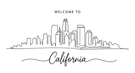 Fototapeta premium California Cityscape Line Art: Skyline Welcome Illustration