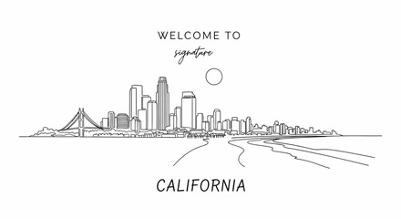 Obraz premium California Cityscape Sketch: Architecture Silhouette, Black and White, Line Art