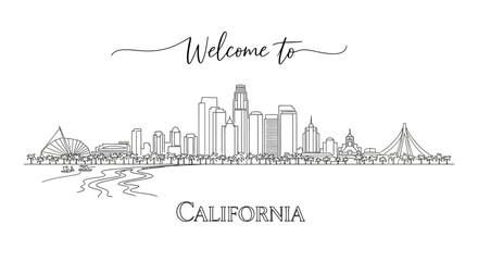 Naklejka premium California Skyline Illustration: Cityscape Welcome Graphic