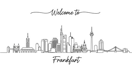 Fototapeta premium Frankfurt Skyline: Minimalist Line Art with Text - Germany