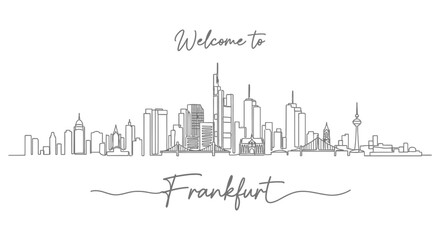 Fototapeta premium Frankfurt Skyline: Minimalist Line Art with Welcome Message
