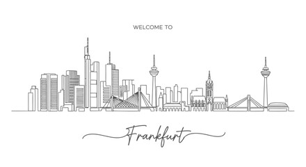Obraz premium Frankfurt Skyline Outline Drawing, Welcome To Germany Cityscape Illustration