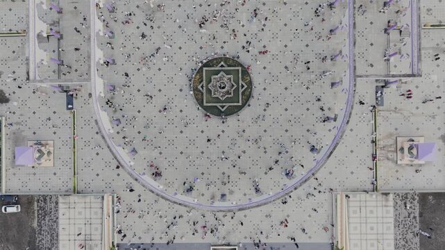 aerial view of the largest grand mosque in Central Java in the morning while people celebrate ied al fit