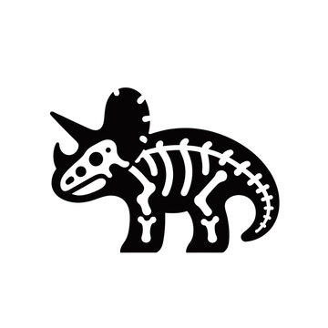 Black silhouette of a triceratops dinosaur with its internal skeleton visible, a stylized graphic illustration.