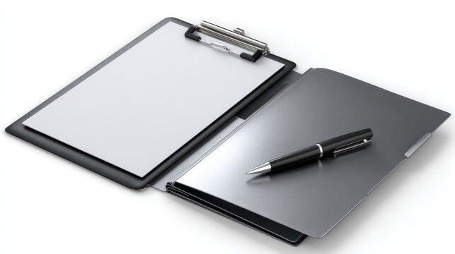Metallic Silver Clipboard with Blank Paper on Dark Glossy Background