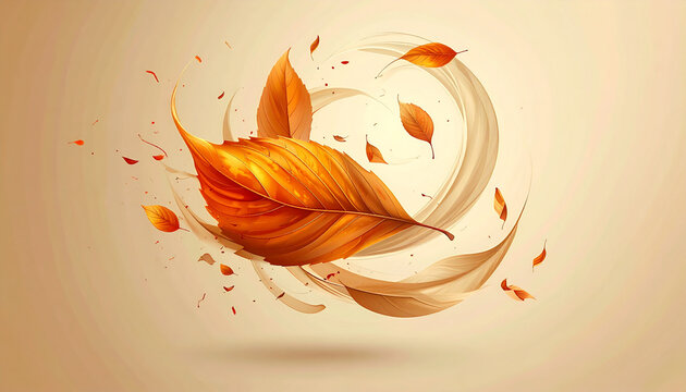 Golden leaves swirling in autumn air