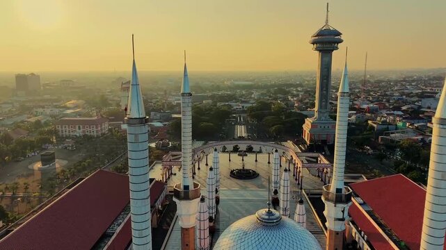 aerial view of the largest grand mosque in Central Java in the morning