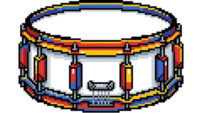 Pixel Art Snare Drum with Colorful Bands.