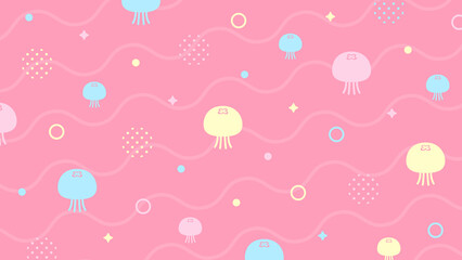 クラゲ 海 かわいい ポップ 夏 配信 サムネイル バナー デザイン 背景 イラスト   © ラムネマテリアル（公式）