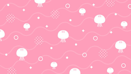 クラゲ 海 かわいい ポップ 夏 配信 サムネイル バナー デザイン 背景 イラスト   © ラムネマテリアル（公式）