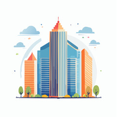 Fototapeta premium Modern Cityscape Illustration with Tall Skyscrapers and Clouds