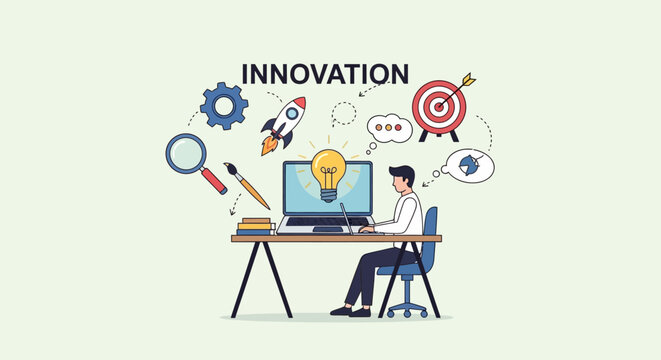 Illustration of Innovation and Creativity with Businessman.