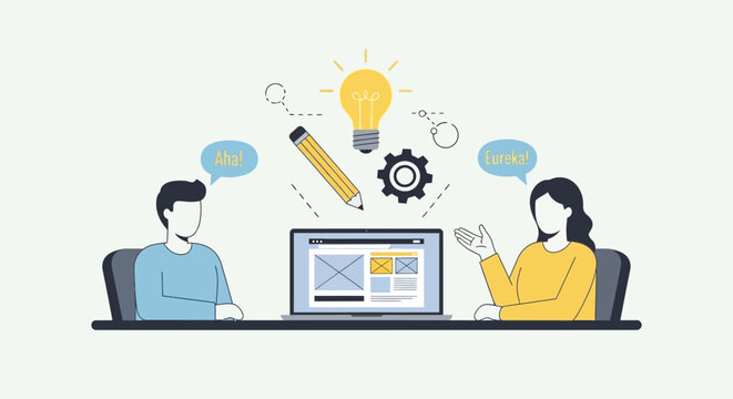 Team Brainstorming and Website Design Concept - Illustration